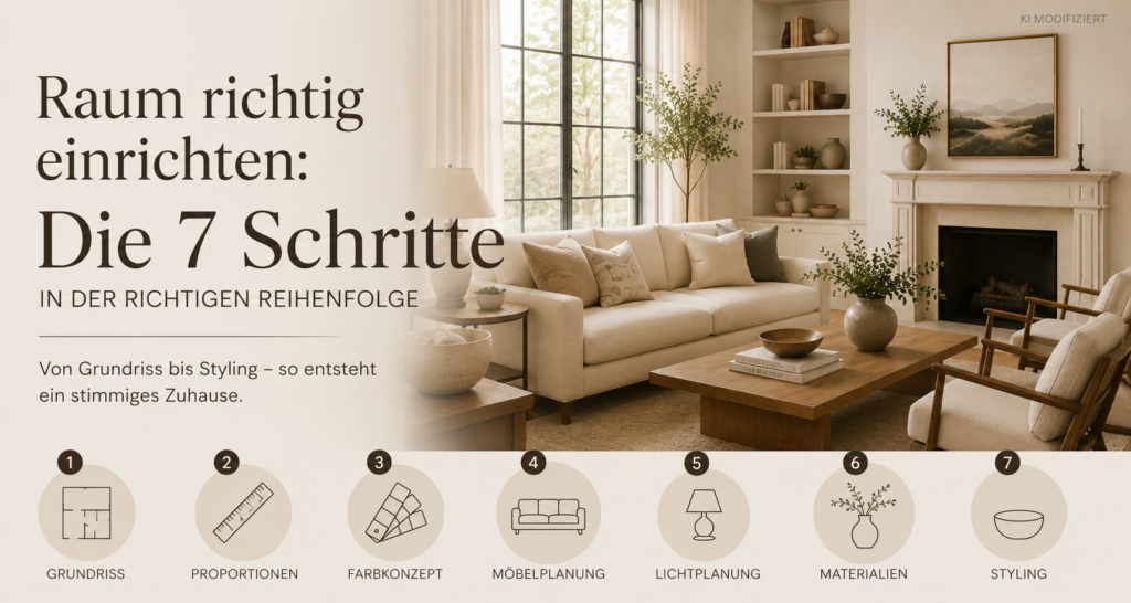 Wohnzimmer in sieben Planungsschritten von Grundriss bis Styling eingerichtet