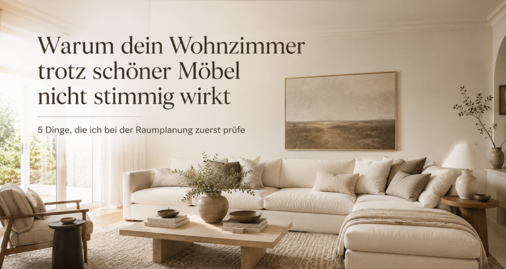 Modern eingerichtetes Wohnzimmer mit warmer Farbpalette und stimmigen Proportionen