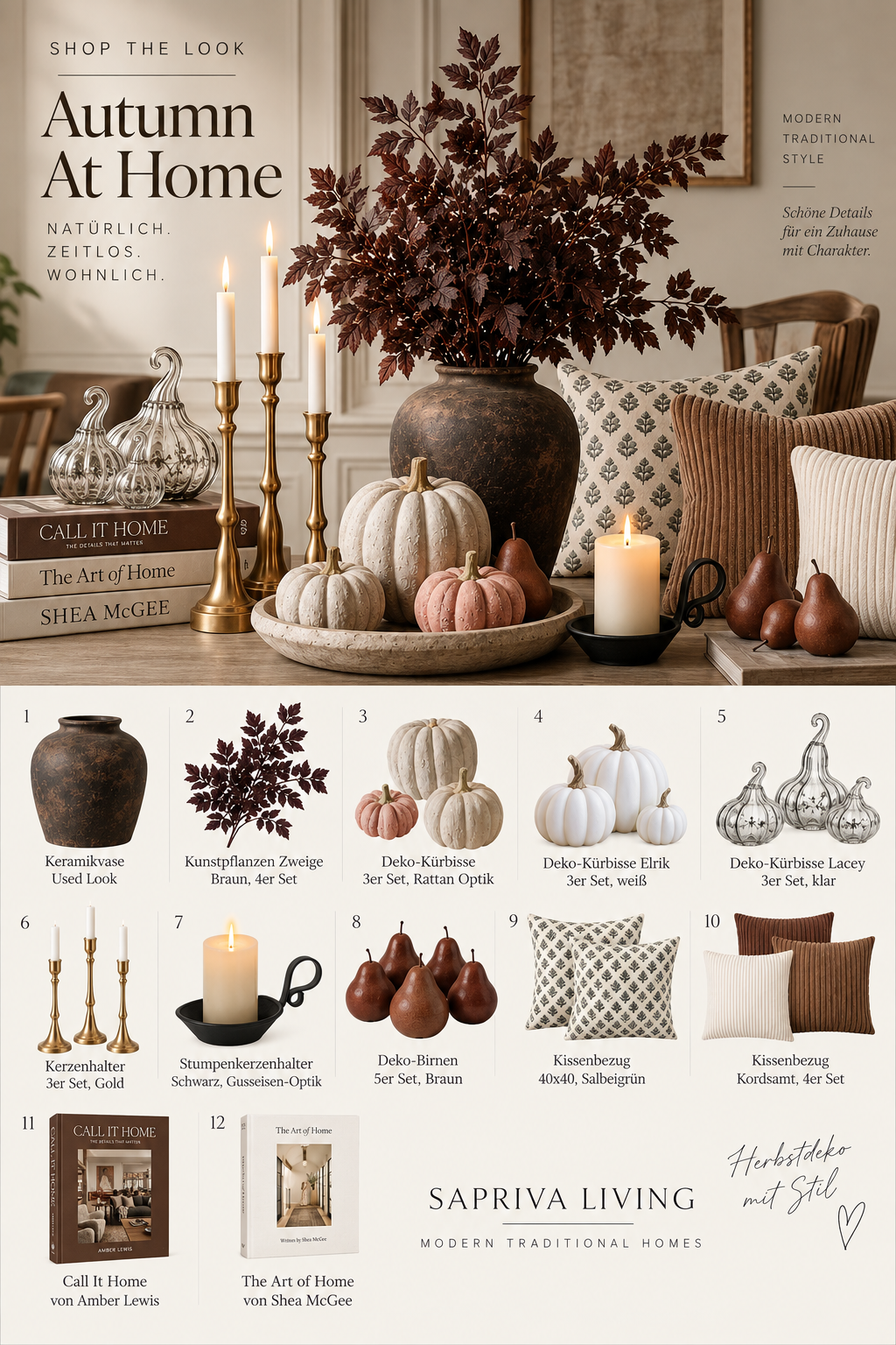 Shop the Look: Herbstdeko im Modern-Heritage-Stil mit Vase, Zweigen, Keramik und Kerzen